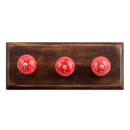 Red Leaf Floral Ceramic Wooden Hooks